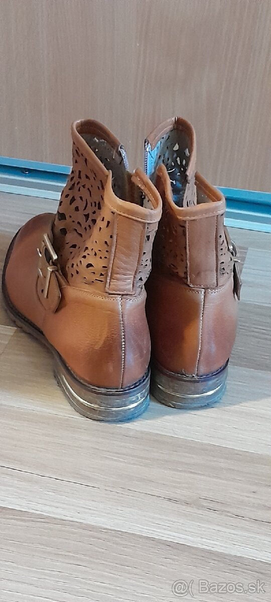 Kotnikové čižmy, kožené, veľ. 37 - 3