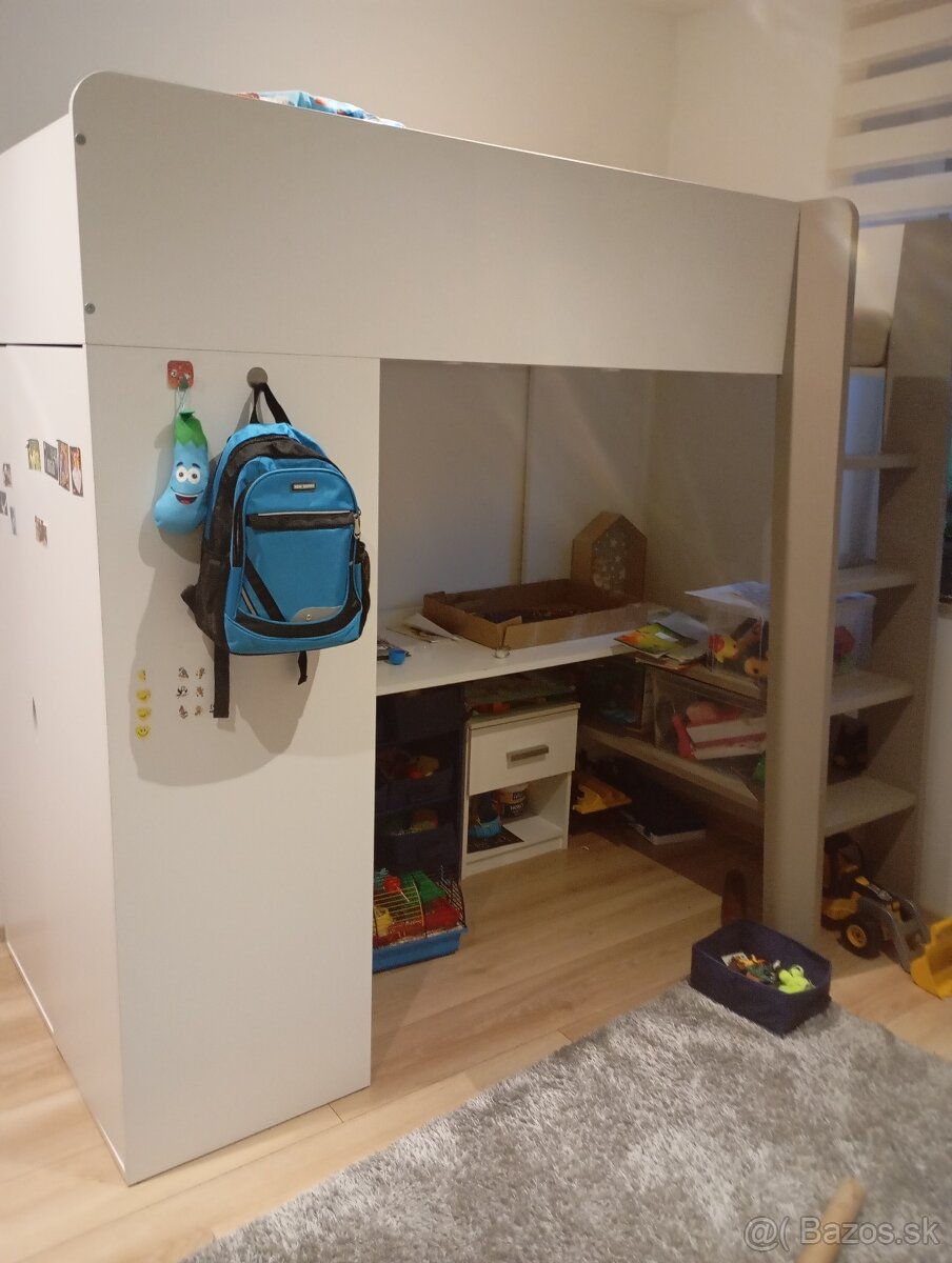 Poschodová posteľ zo skrinou a Pc stolíkom plus matrac - 3