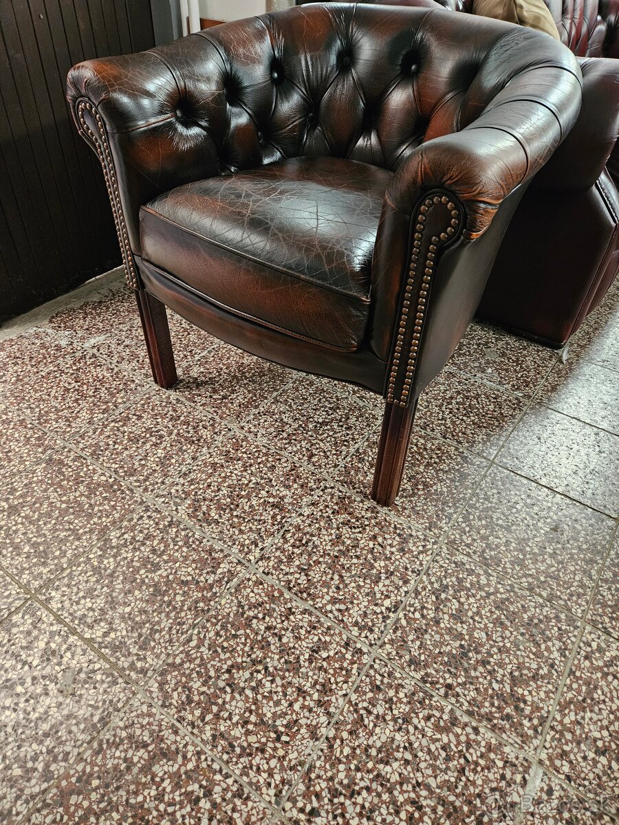 CHESTERFIELD ŠTÝL,KOŽENÁ SEDAČKA DVOJFAREBNÁ - 3