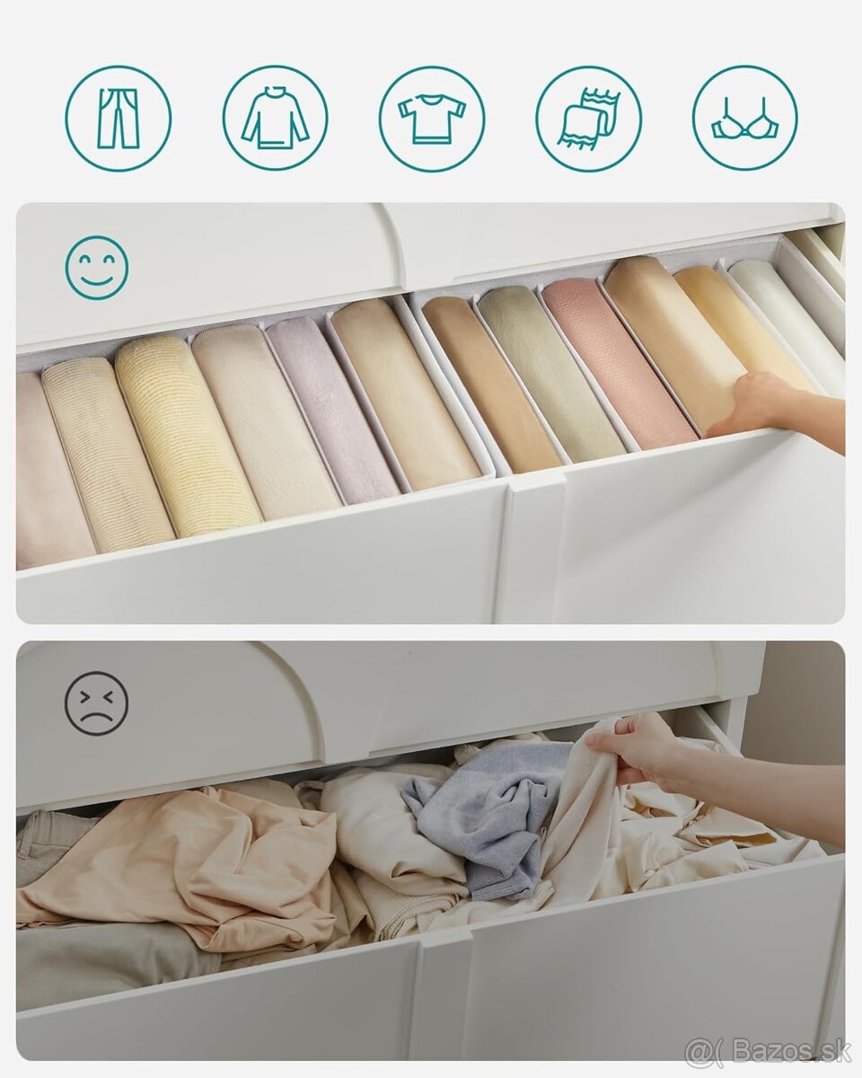 SONGMICS skladacie organizéry na oblečenie – set 4 ks, biele - 3