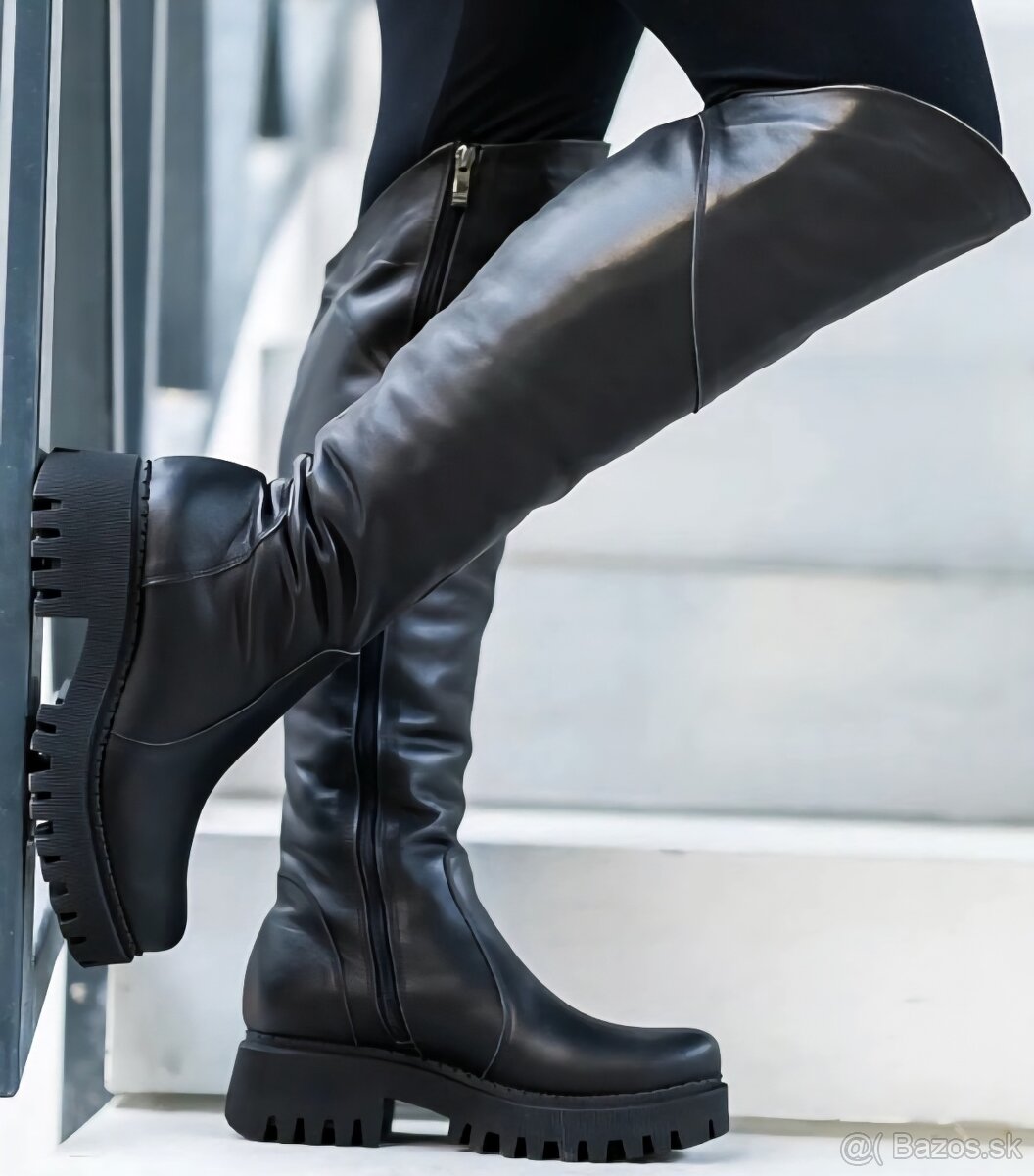 Kožené čižmy nad koleno Versabe - 3