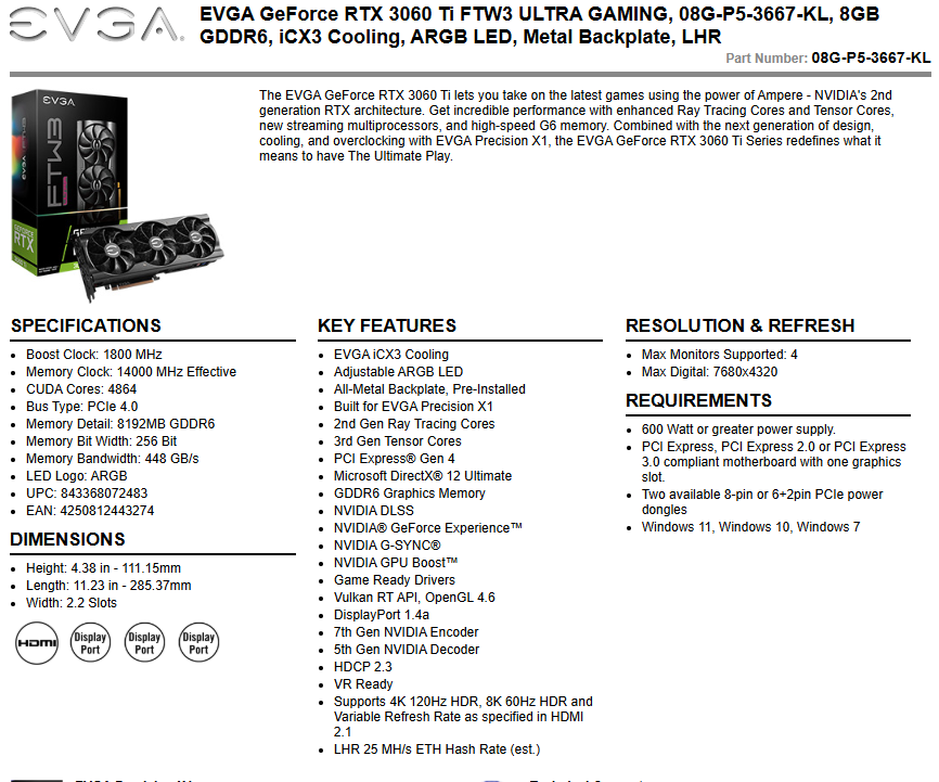 Evga 3060 Ti ftv3 - 3