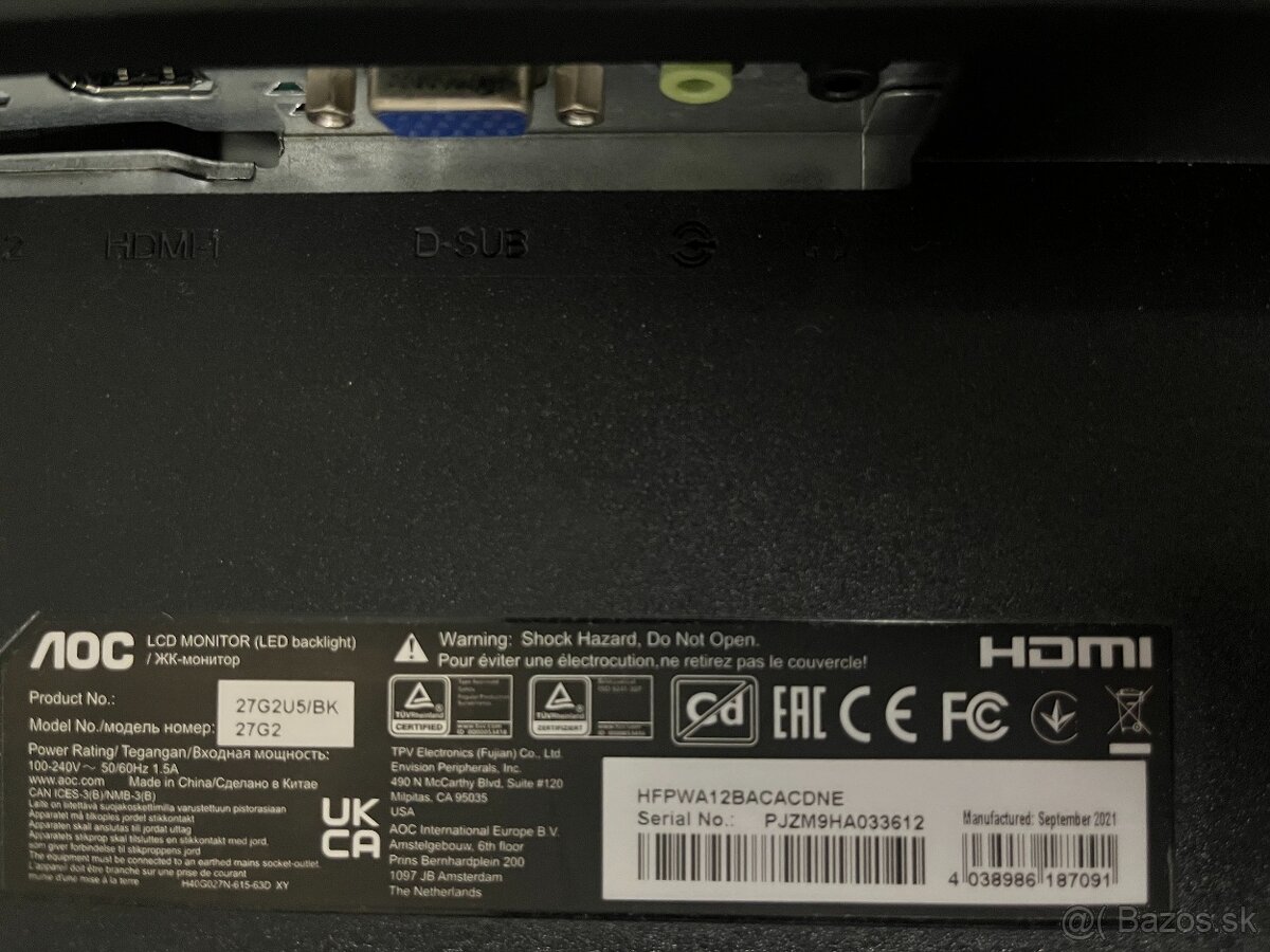 27" AOC 27G2U5/BK Gaming Monitor - 3