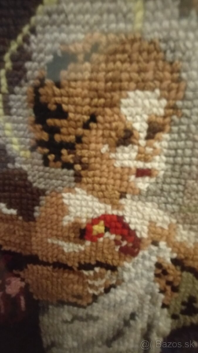 Starý,vyšívaný obraz-Svatá rodina - 3