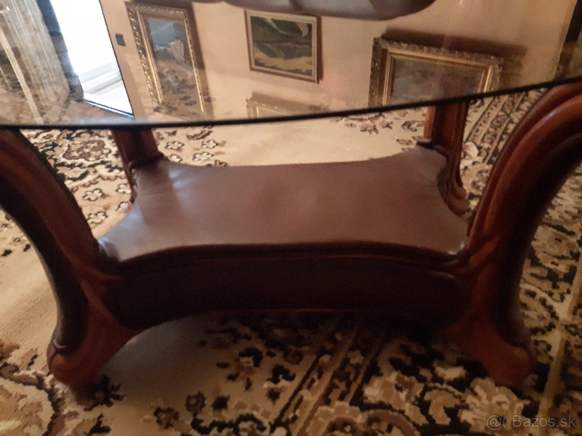 Predám konferenčný stolík drevo + koža + sklo - 3