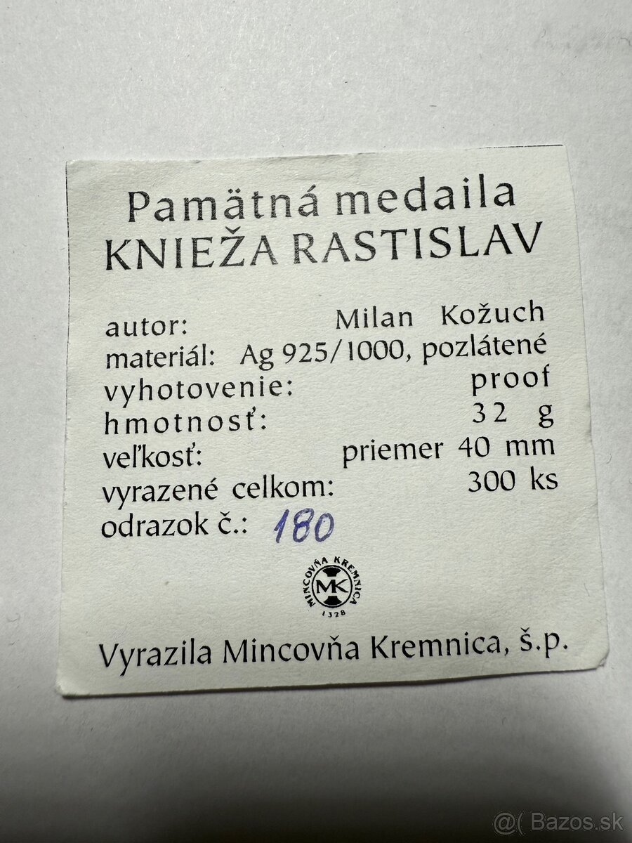 Strieborná medaila knieža Rastislav proof - 3