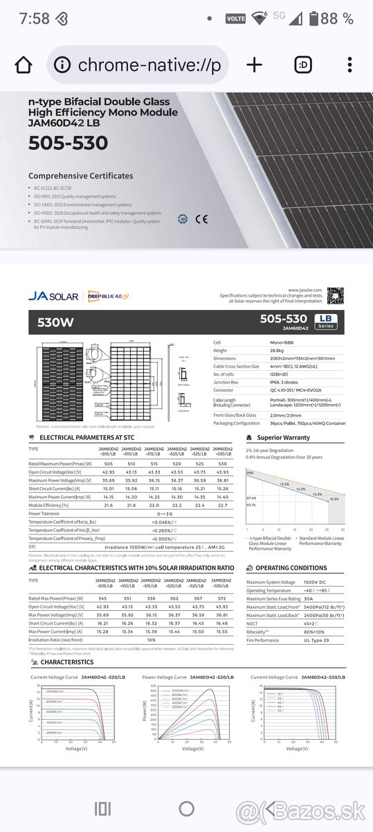 Solarne panely JA solar 530w dual - 3