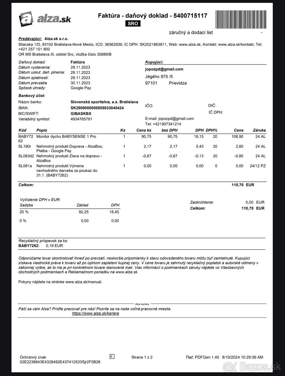 Detektor dychu Babysense 1 Pro - 3