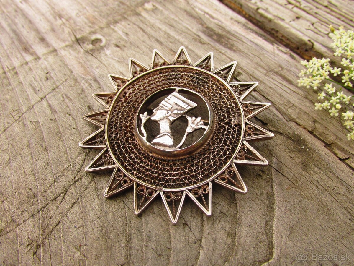 Stará strieborná filigránová brošňa Egypt, Ag 800 - 3