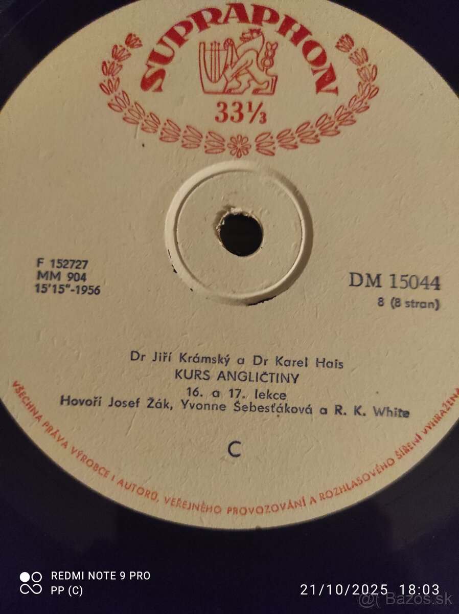 LP ROK 1956 RARITA SUPRAPHON ANGLICTINA - 3