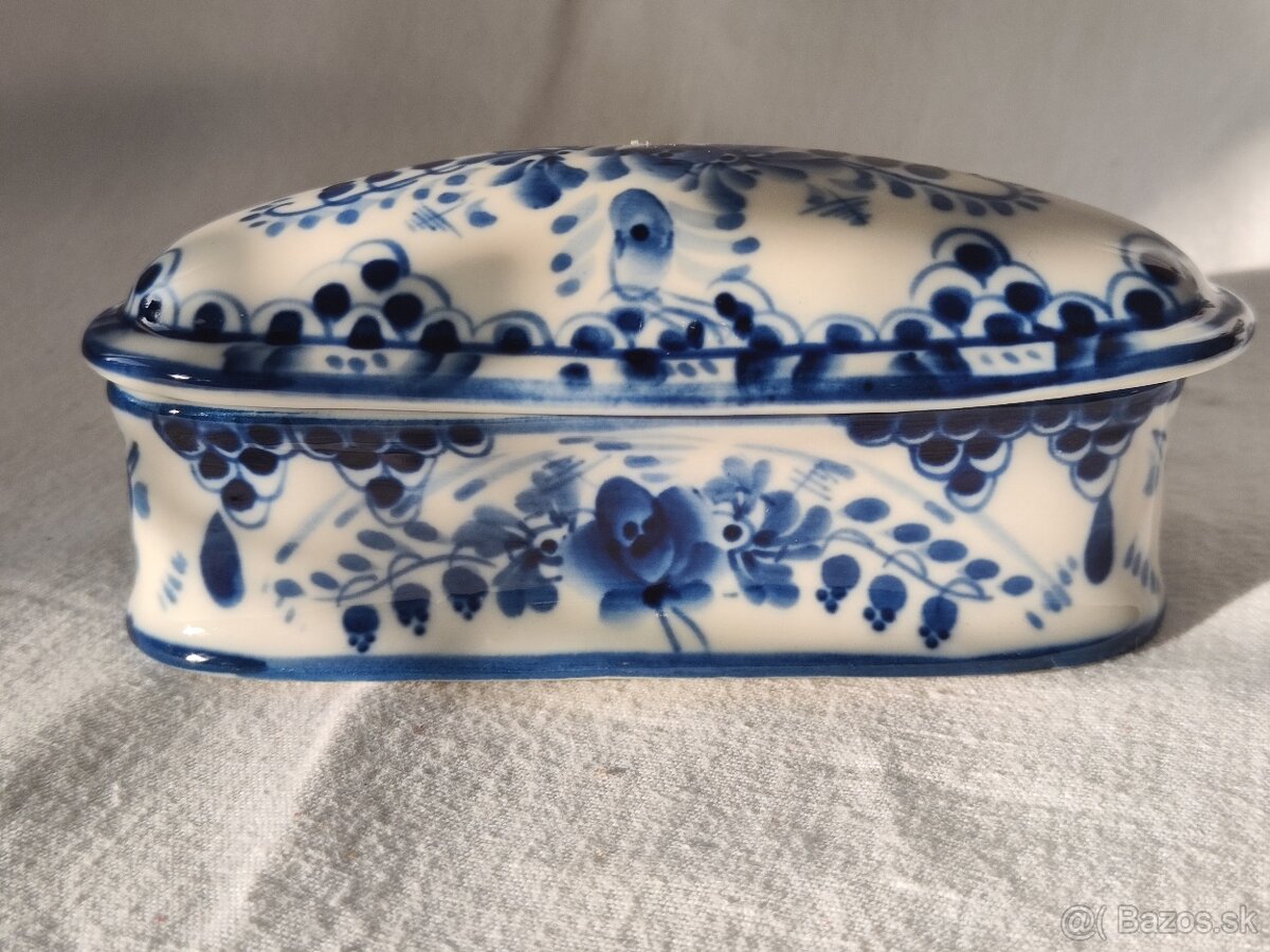 Nádherná vintage porcelánová šperkovnice, dóza - Gzhel, SSSR - 3
