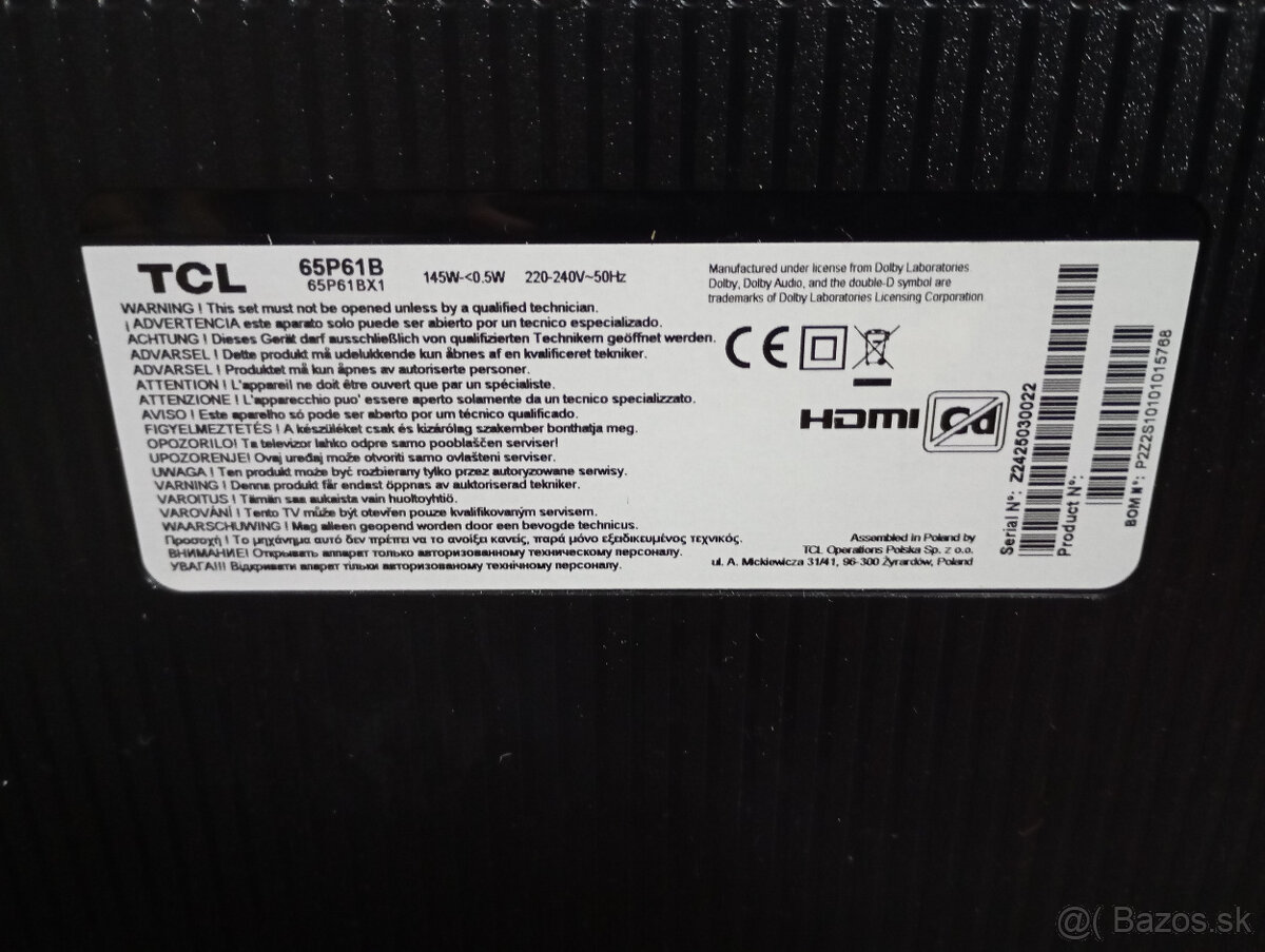 Televízor TCL65P61B na diely - 3