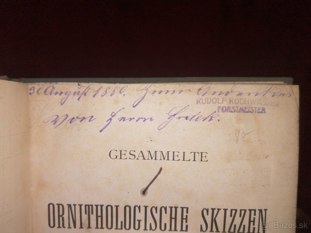 Poľovnícka kniha Venovanie autora Ornithologia 1879 - 3