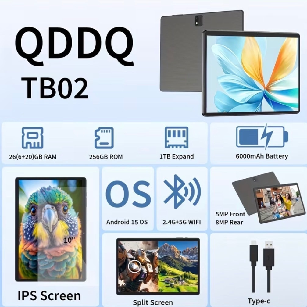 TABLET QDDQ 2025 Android 15 Tablet, 26 GB RAM + 256GB ROM - 3