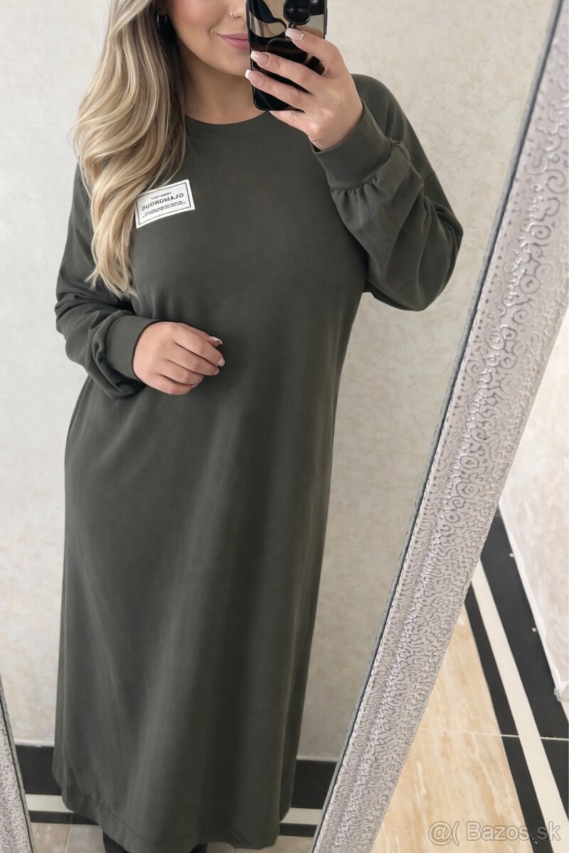Mega bavlnene maxi šaty darkolive - 3