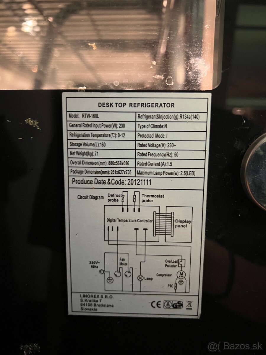 Predám chladiacu vitrínu LINOREX RTW-160L - 3