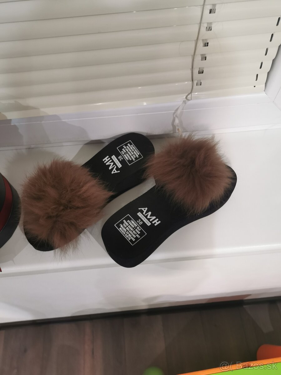 Nový tovar - Akcia šľapky s kožušinou, posl.kus veľkosť38 - 3