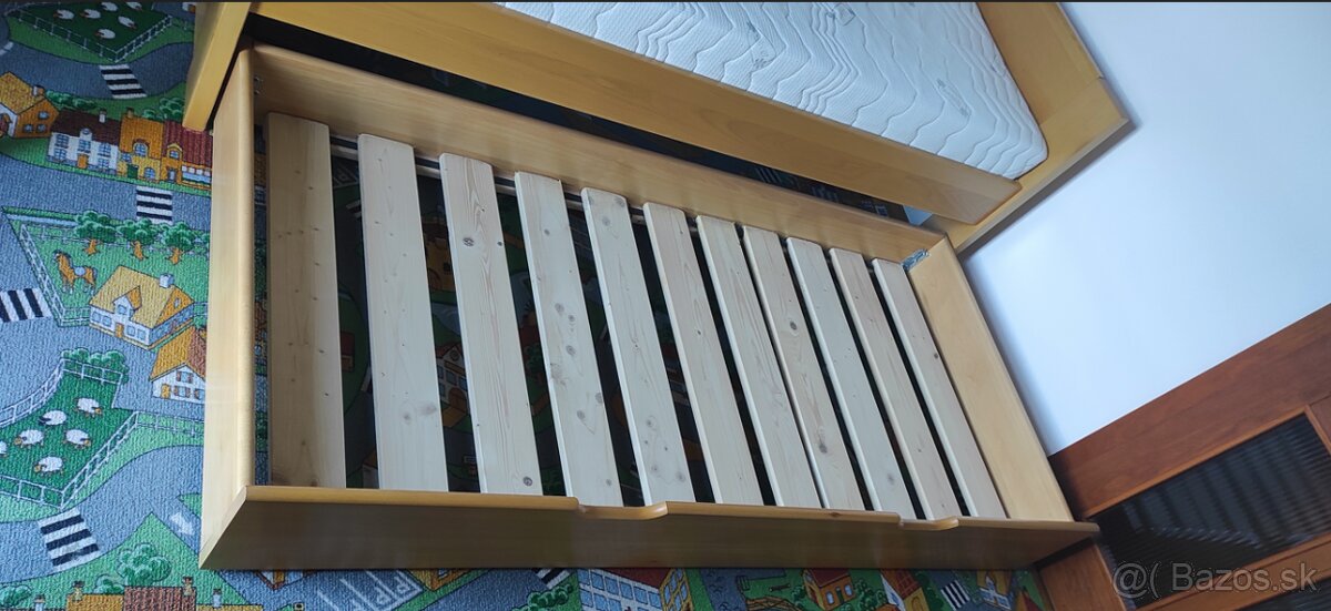 Masívna buková posteľ 90×200 s prístelkou – TOP stav, rošt + - 3