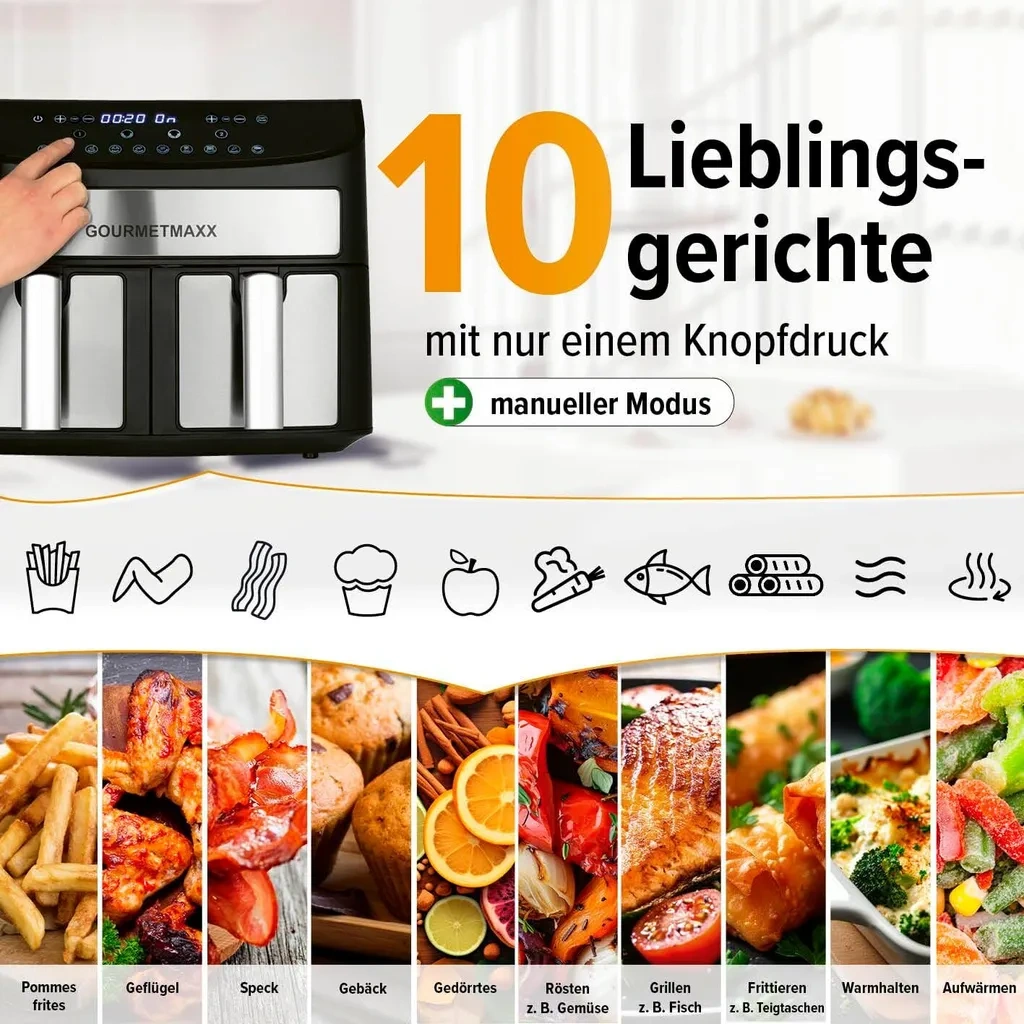 GOURMETmaxx Dvojkomorová teplovzdušná fritéza, 2 x 3,5 l - 3