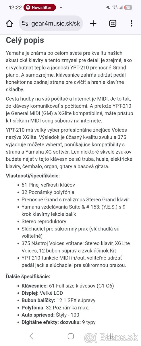 Digitálne piano - klavir Yamaha YPT 210 - 3