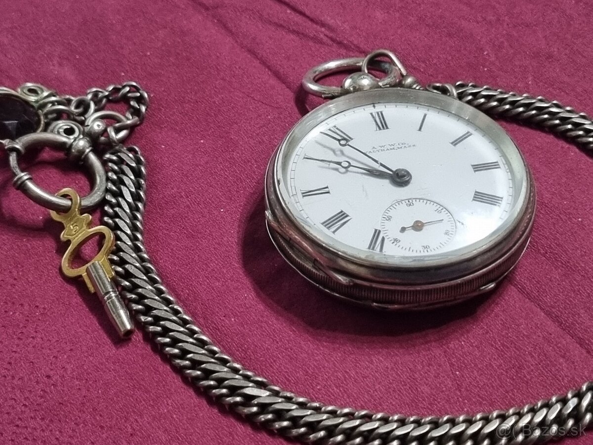 Strieborné,vreckové hodinky,Waltham,klúčovky. - 3