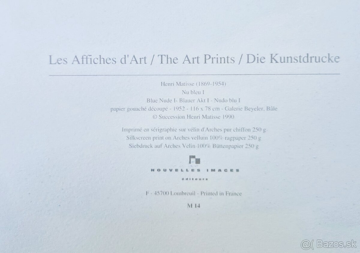 Henri Matisse - Modrý akt I (bez rámu) Serigrafia, fauvizmus - 3