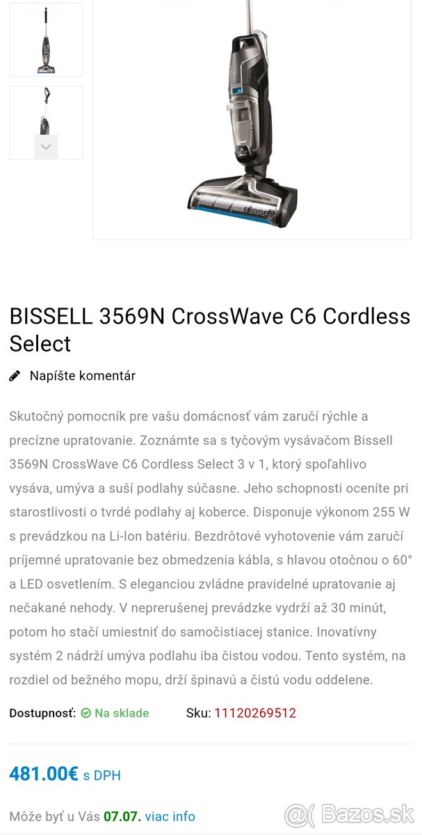 Predám bez káblový vysávač Bissel crosswave c6 - 3