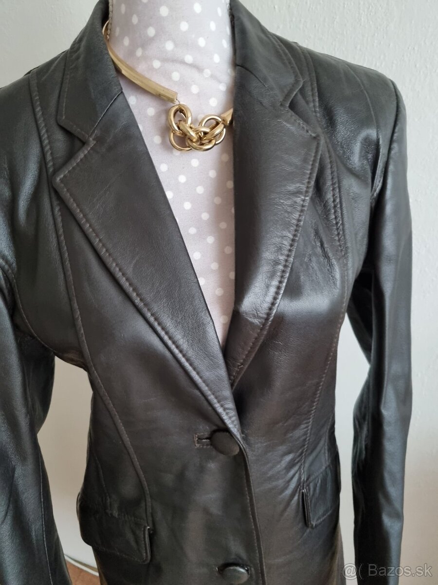 tmavohnedý kožený kabát veľ. 36/38 - 3