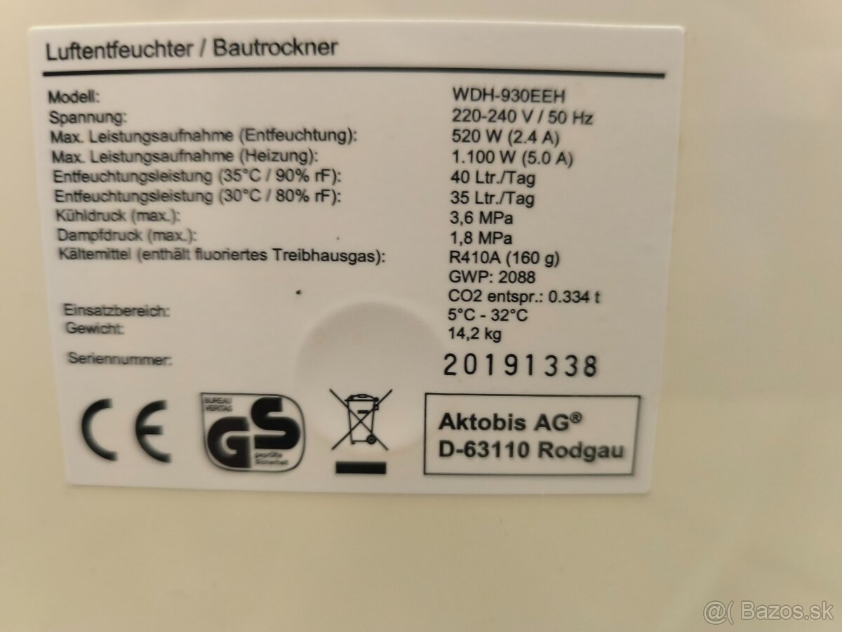 Odvlhčovač vzduchu WDH - 3