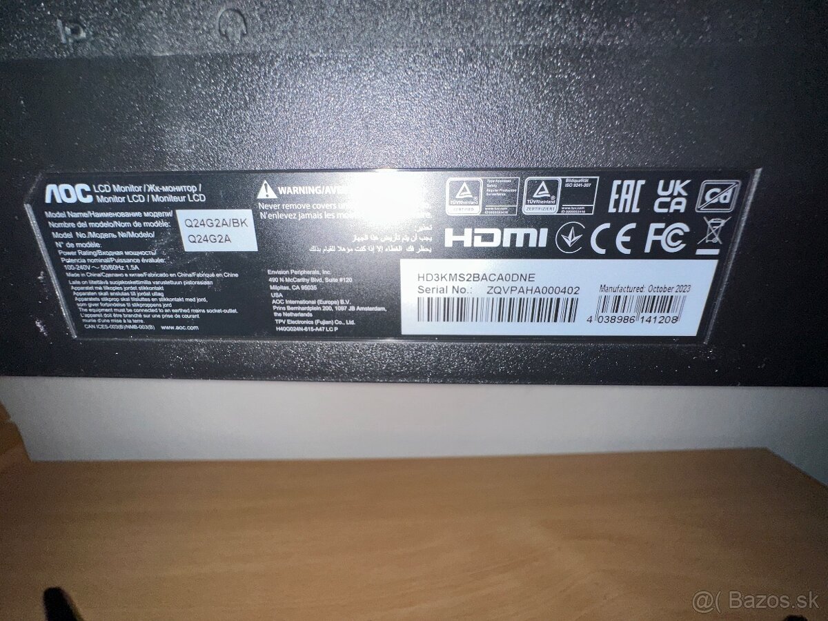 Predám herný monitor AOC Q24G2A/BK – 165 Hz, QHD, IPS - 3