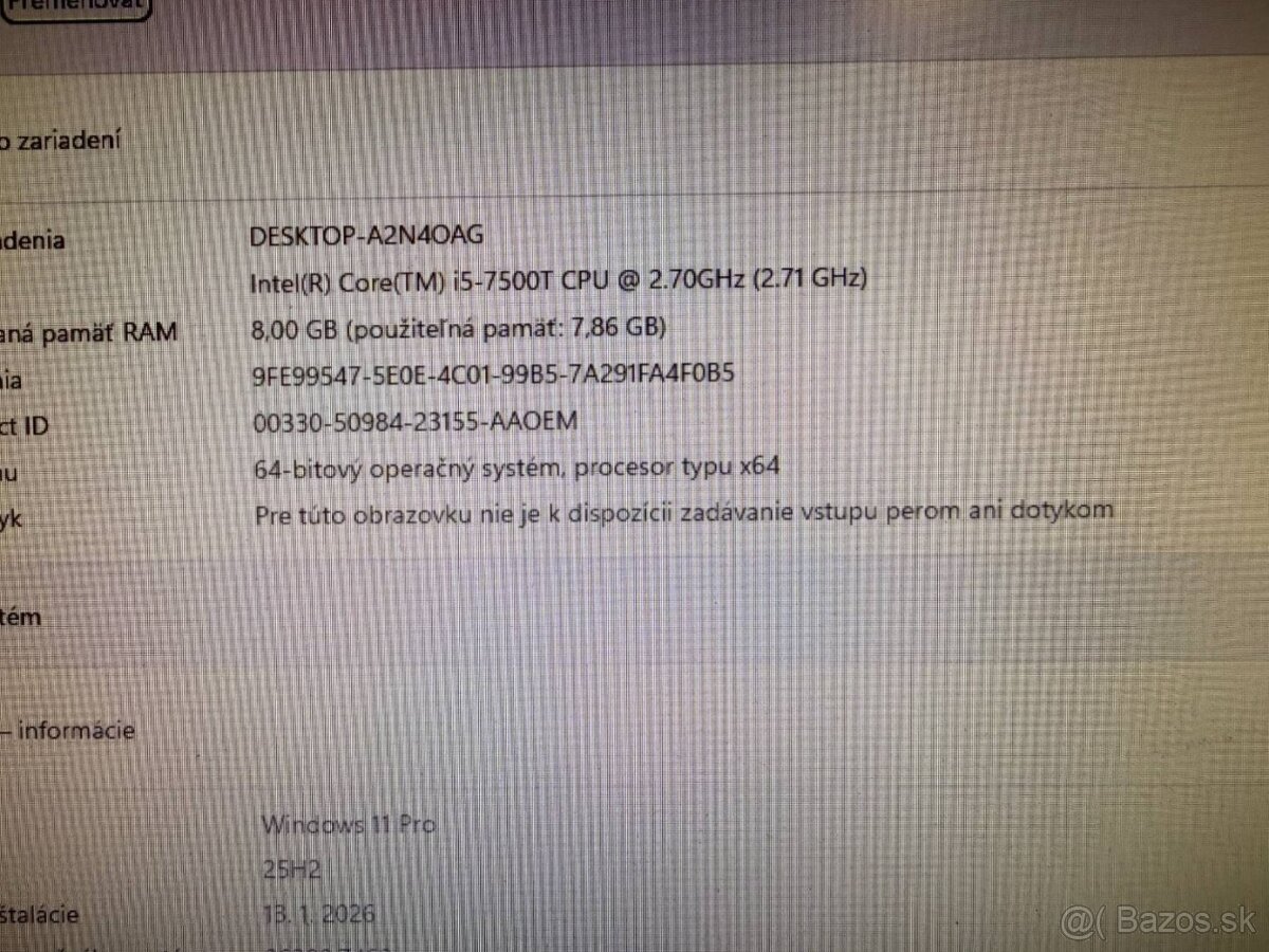 Kancelársky mini PC HP ProDesk i5-7500T / 8GB / SSD + HDD - 3