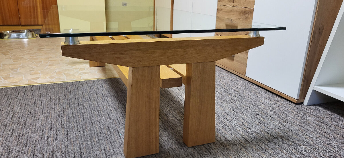 Konferenčný Stôl do obývačky- masív+sklo - 3