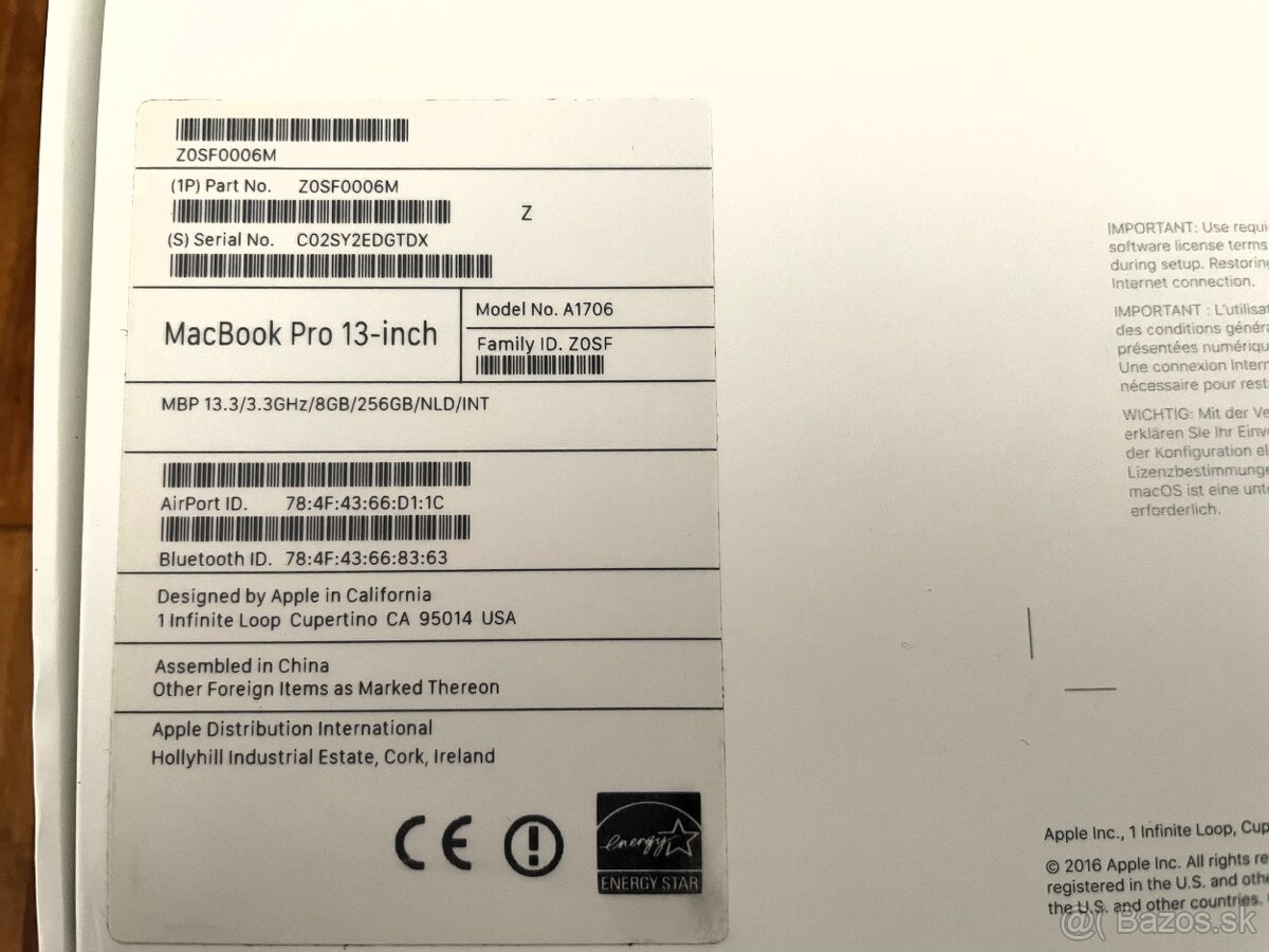 Originálna krabica od Apple Macbooku Pro 2017 (A1706) - 3
