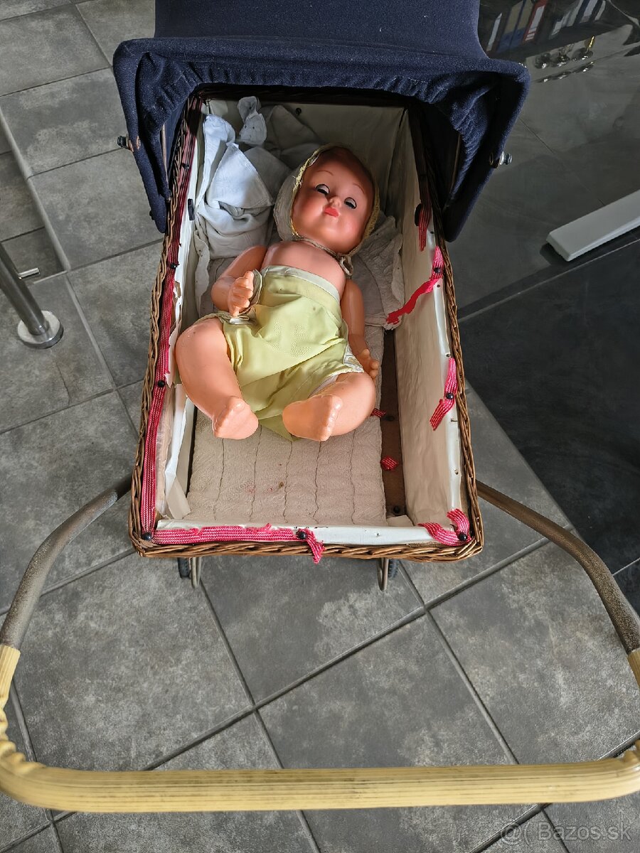 Retro prútený kočík pre bábiky - 3