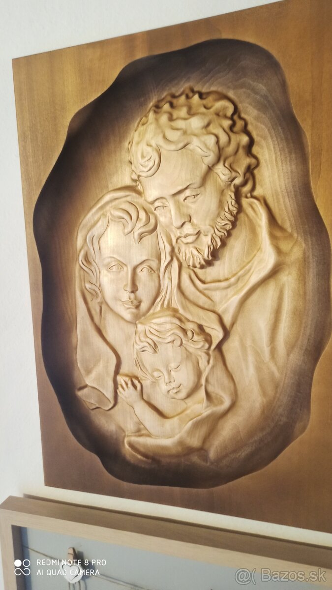 Drevený vyrezávaný obraz svätej rodiny - 3