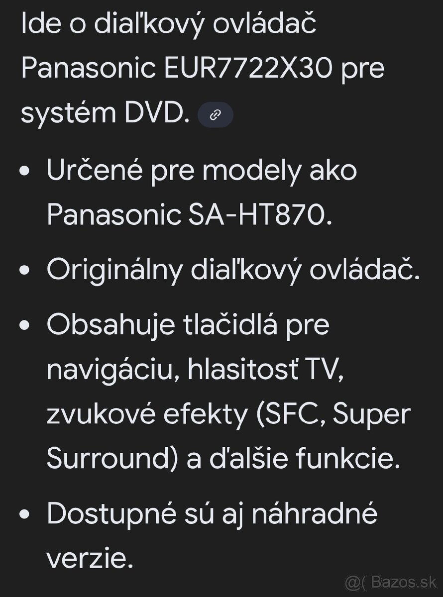 Predám diaľkový ovládač Panasonic - 3