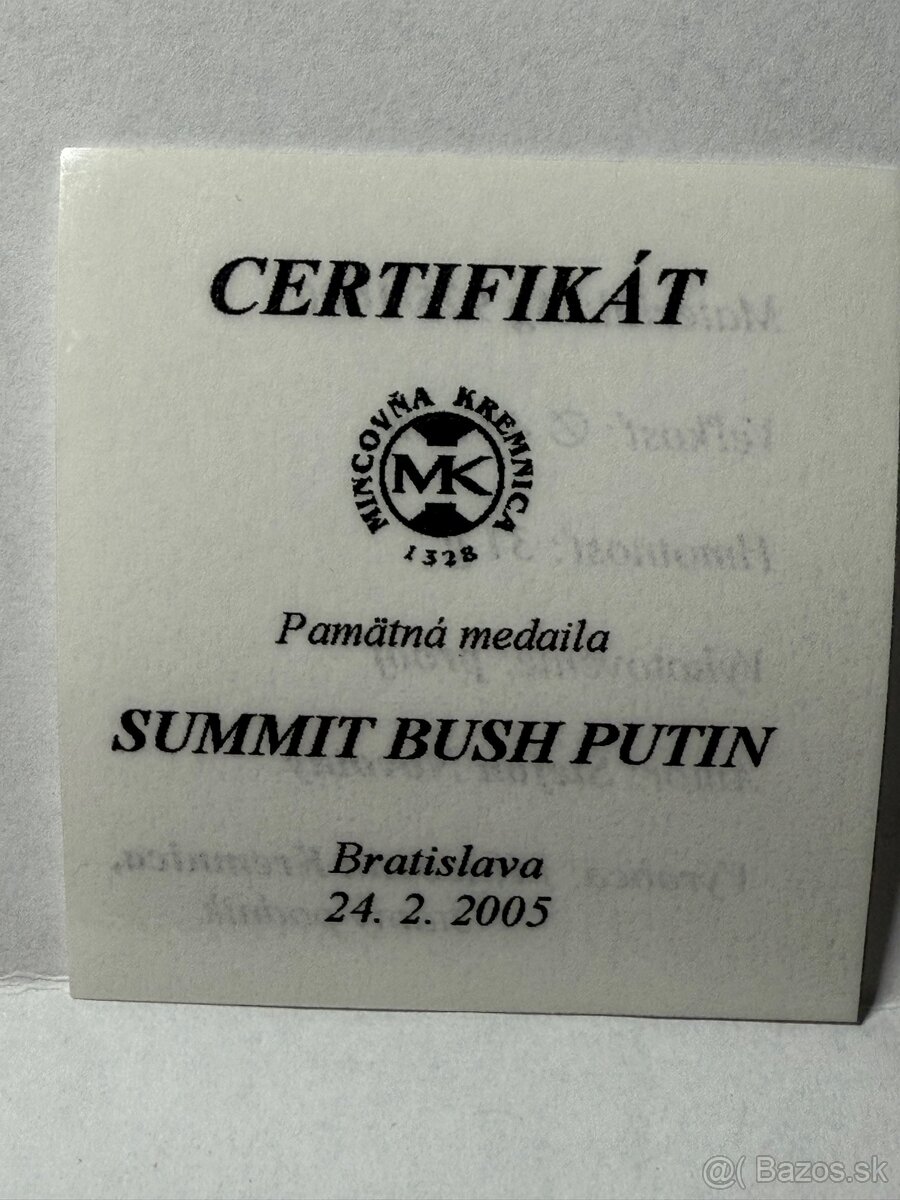 Strieborná medaila summit Bush Putin proof - 3