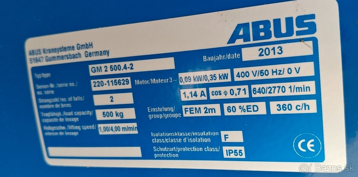 elektrický kladkostroj Abus 500 kg, nový - 3