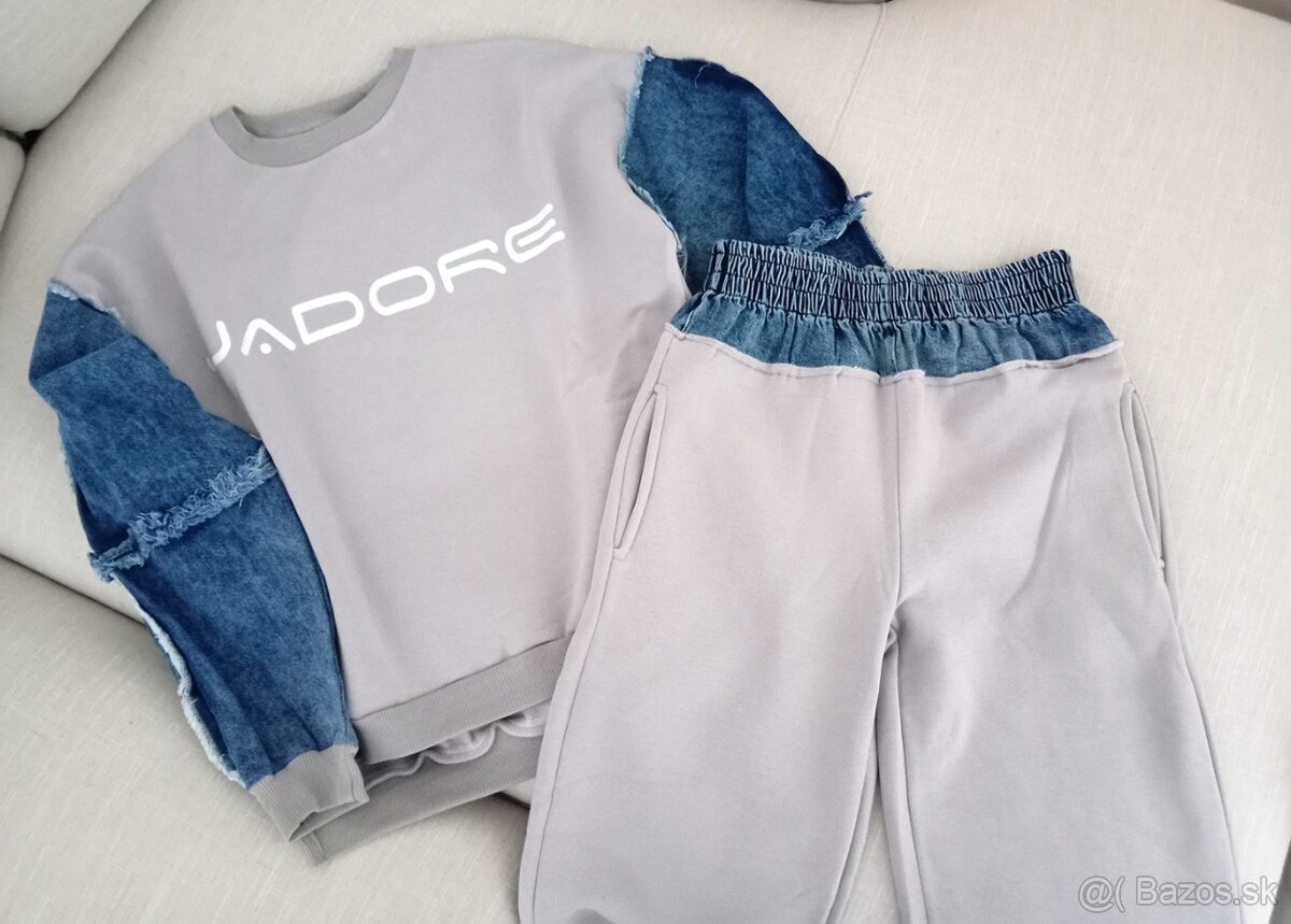 Oversized damska siva teplakova suprava s denimom NOVA - 3