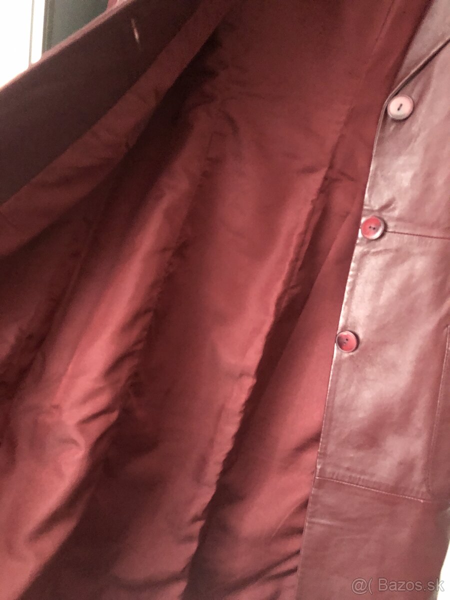 Kvalitný Kožený kabátik - bordový L - 3