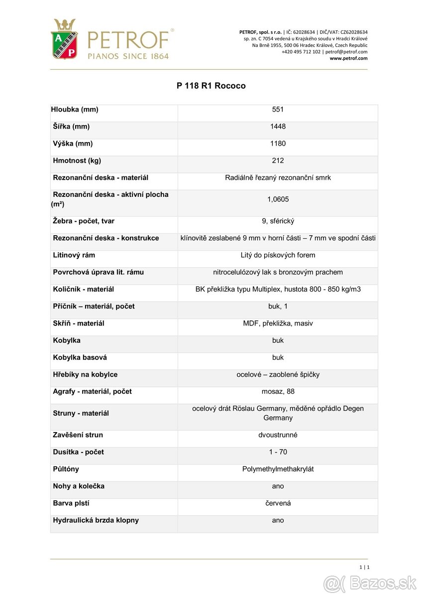PETROF Pianino P 118 R1 Rococo - 3