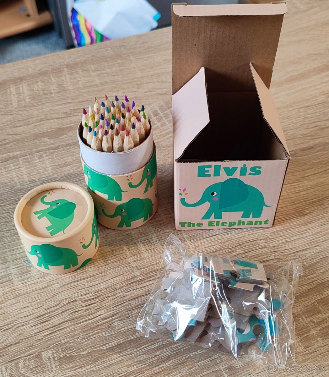 Puzzle krabička Slon + pastelky - 3