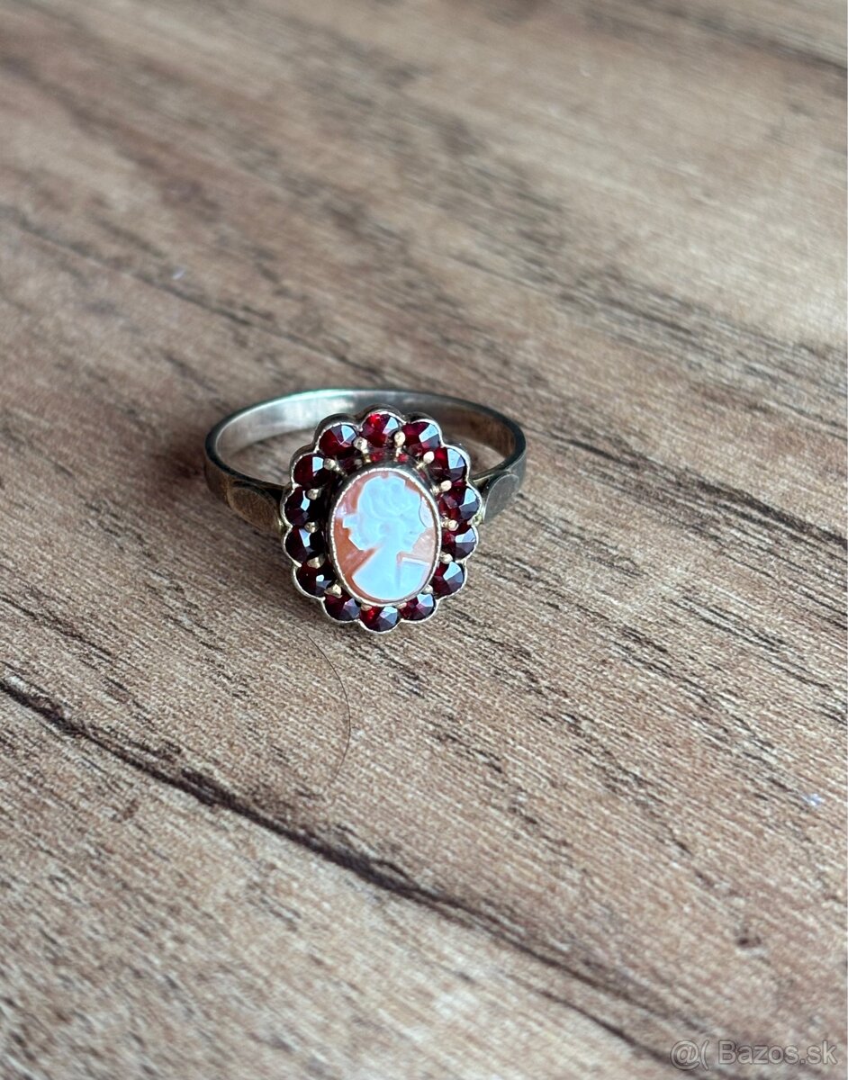 Strieborný prsteň - kameja, cesky granat - 3