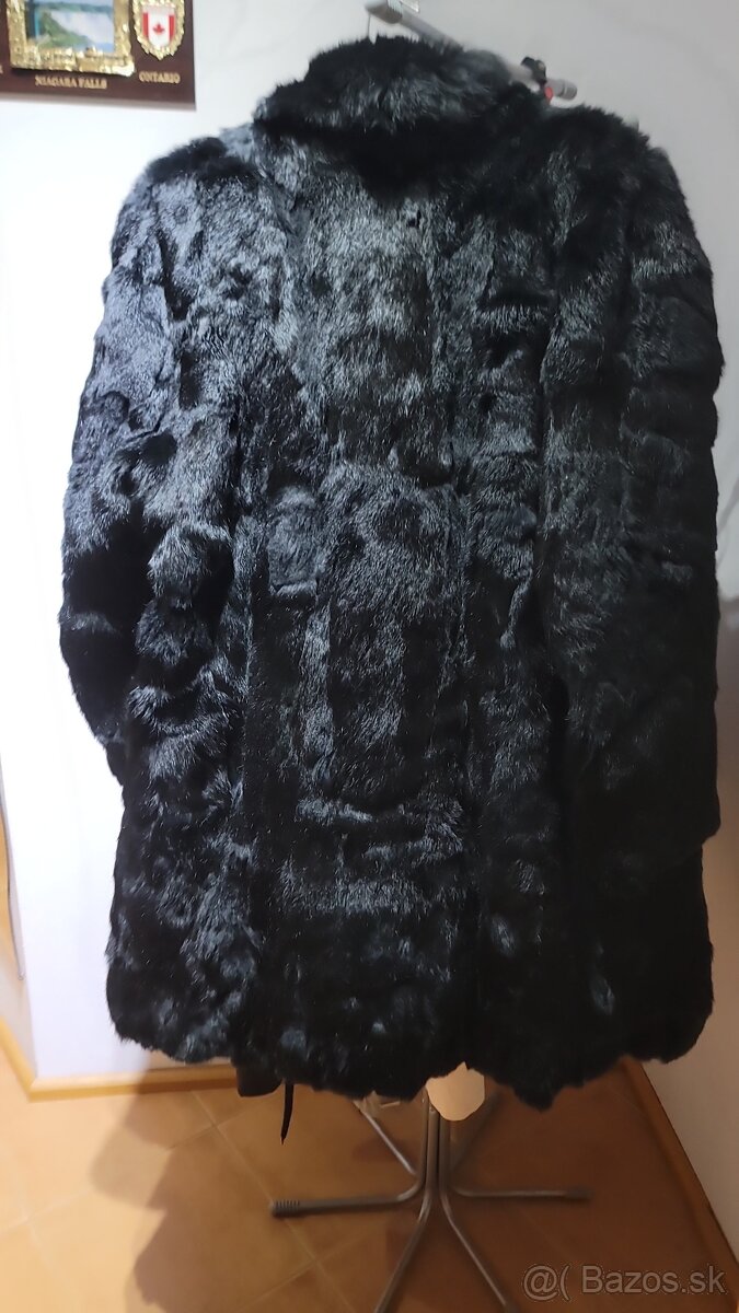 🧥 Kožuch zajačí pravý čierny (luxusný, dlhý) - 3