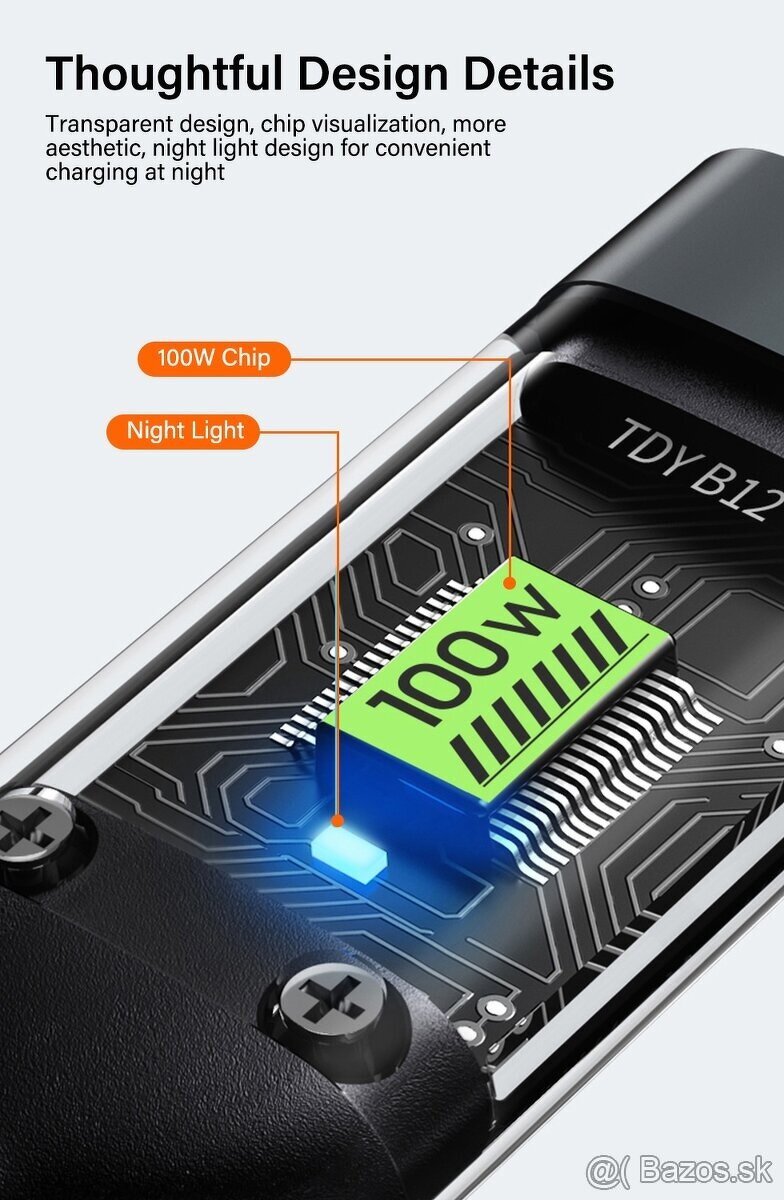 USB kábel s tromi koncami 100W - 3