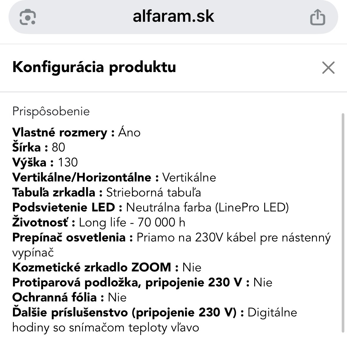 Zrkadlo 80x130 Led - 3