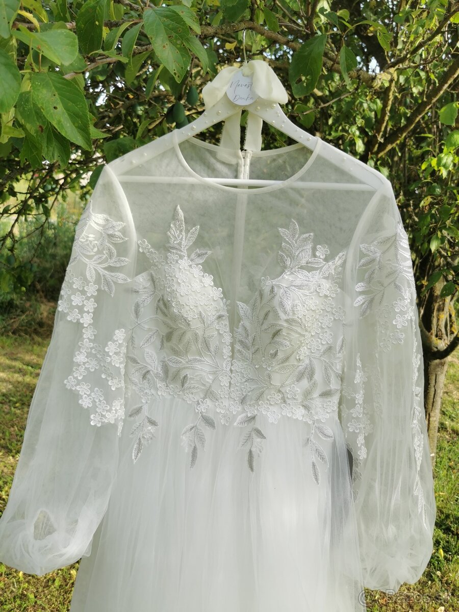 Svadobne saty - ASOS boho, nove - puff rukavy , M - 3