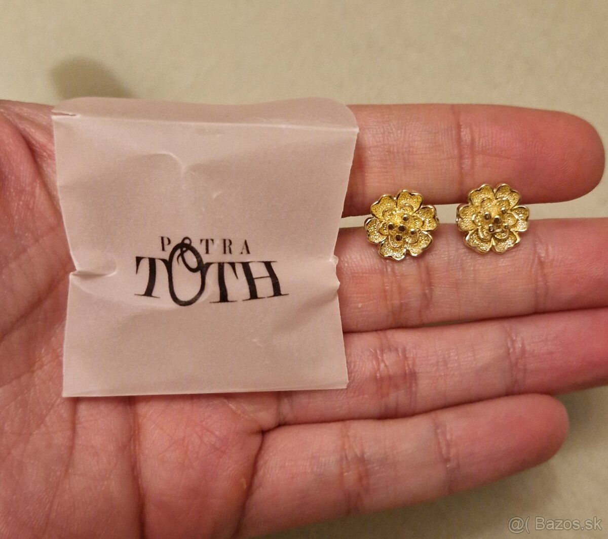 Náušnice Petra Toth zlaté kvietky nové nenosené - 3