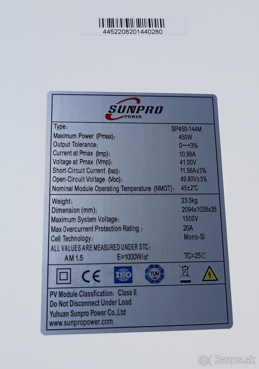 Fotovolticke solarne panely SUNPRO 450Wp mono fotovoltaické - 3