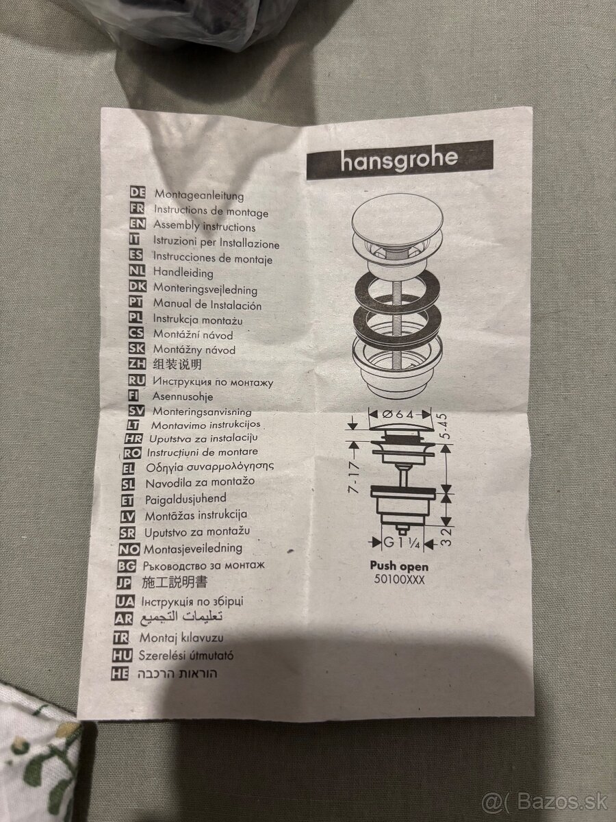 Hansgrohe zatka do umyvadla - 3